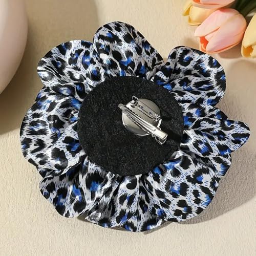 Image of Satin Fabric Rose Flower Brooches Dainty Leopard print Dyed Large Brooches Pins for Women Elegant Rose Flower Brooches Wedding Party Dance Dress Suit Ceremony Clothes Accessories Jewelry 7.5in