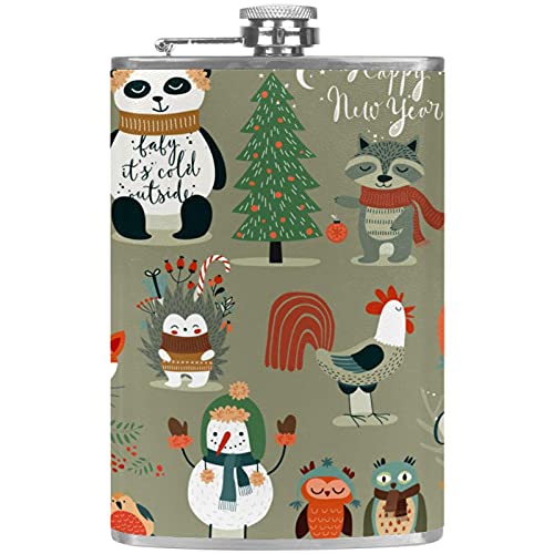 Flasque à liqueur en acier anti-fuite motif forêt et hibou