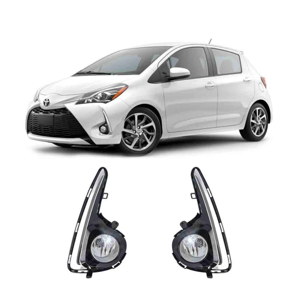 CONCEPT AUTOMOTIVE LIGHTSReplacement For 2018 2019 Toyota Yaris Hatchback Fog Lights Lamps Left & Right Side with Chrome Bezels and Set L&R Side (With Halogen Bulbs)
