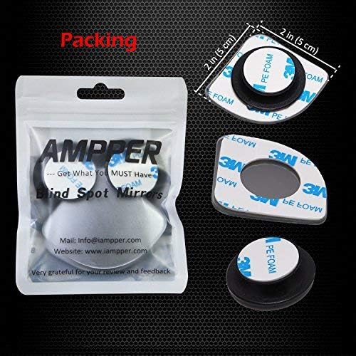 Fan Shape 360 Degree Rotate Sway Adjustabe Blind Spot Mirrors, Ampper HD Glass Convex (Low Curvature) Frameless Stick On Lens (Pack of 2)