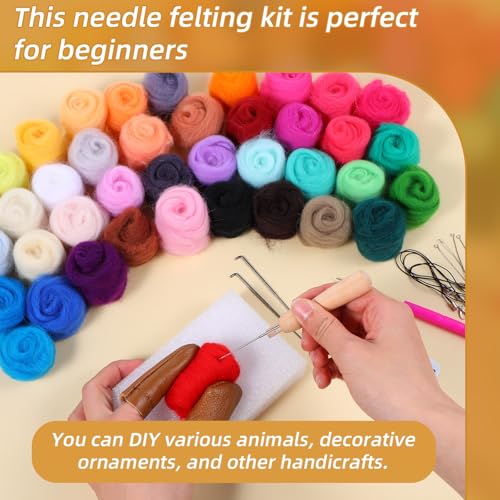 Image of mekueeex 40 Colors Needle Felting Kits for Beginners, Needle Felting Supplies Kits with Tools, Felt Starter Kits with Needles, Storage Bag for DIY Handcrafts Decoration