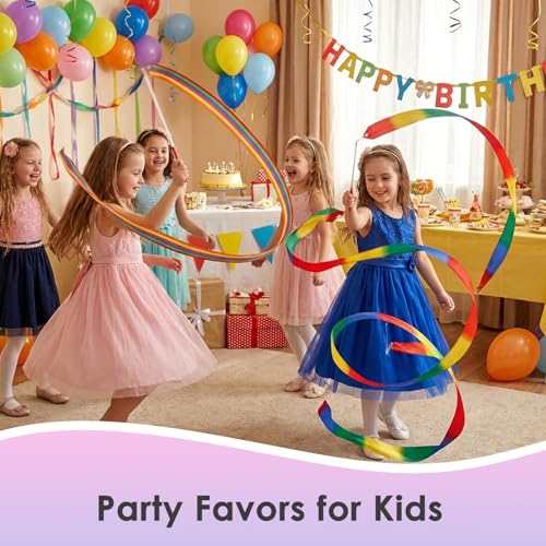 Image of YGEOMER 2Pcs Dance Ribbons for Kids, Rainbow & Gradient Gymnastics Ribbon Wands, Ballet Party Favors for Girls, Birthday Decor & Performance Props