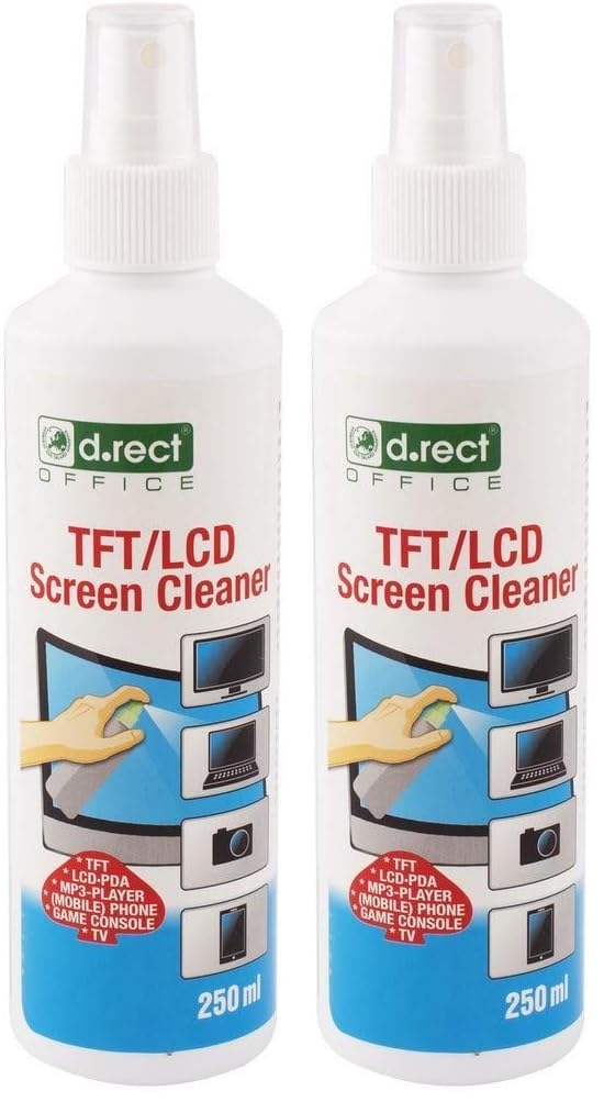 D.RECT Spray per la pulizia schermi | 250ml | per: monitor, TV, LED, smartphone (Confezione da 2)