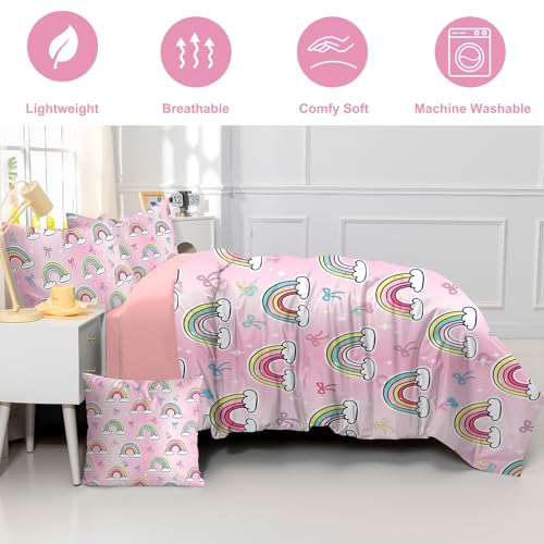 Image of 6 Pieces Girls Rainbow Bedding Set - Tie Dye Pink Bow Comforter Set for Kids Teens - Colorful Bow Knots Bed in A Bag Sheets Set (Rainbow Bowknot, Twin)
