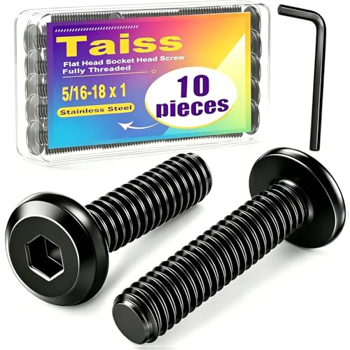 Taiss 10pcs 5/16-18x1 Flat Head Socket Head Screw,Furniture Bolts,Furniture Screws 304 Stainless Steel,1/4 Bolts Black Zinc Plated Fully Threaded,Countersunk Connector Screws with Hex Spanner