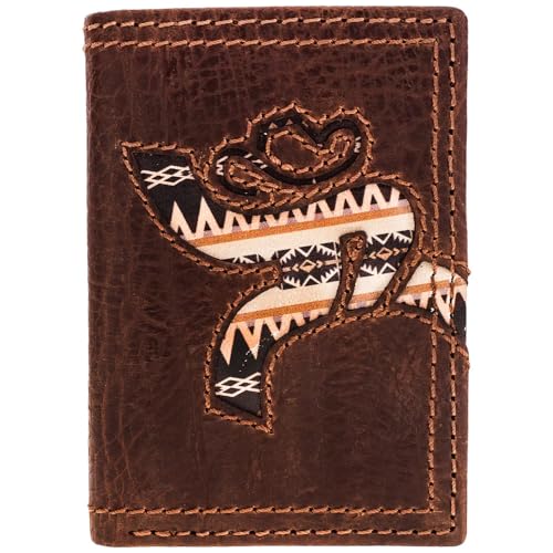HOOEY Leather Tri-Fold Men's Wallet (Strap - Brown/Aztec)