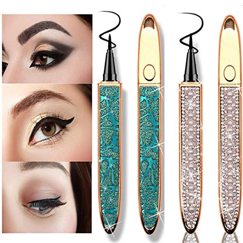 Edgmlxg 2PCS 2020 Upgraded Self-Adhesive Magic Non Magnetic Eyeliner Pen, 2 in 1 Waterproof Diamond Bling Glitter Liquid Black Eyeliner, for Eye Makeup and Wear Normal False Eyelashes No Glue (A)