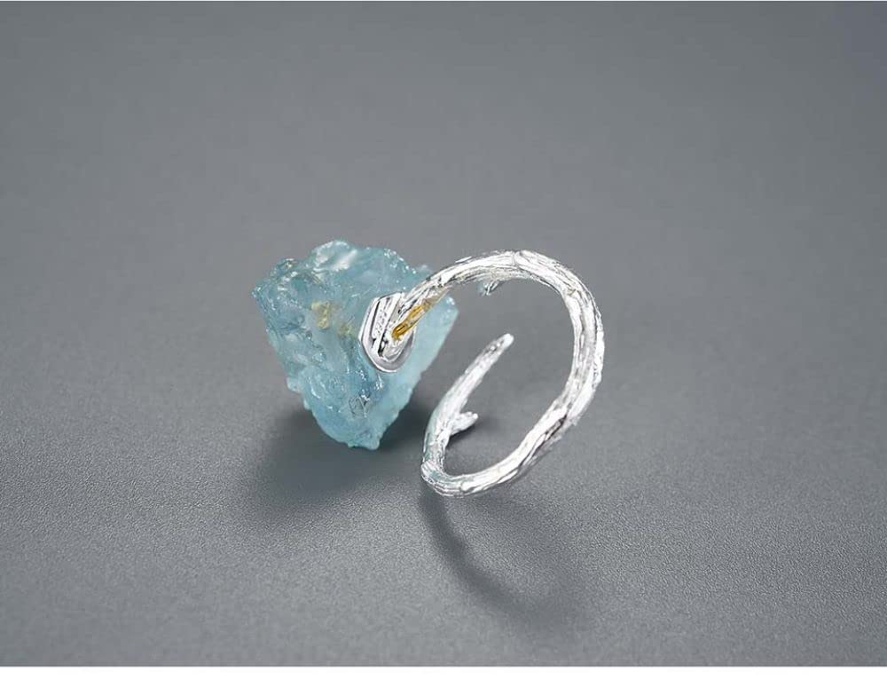 HGJH Ringe Silber, Sterling Silber Ringe Frauen 925 Aquamarin Schmetterling Golden Verstellbare Ringe Mode Elegant Temperament Verstellbare Ringe Energie Charme Schmuck Geschenke Für Männer Damen