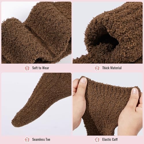 Image of Moon Wood Womens Thigh High Socks Long Soft Warm Leg Warmers Fuzzy Over Knee High Stockings Coral Fleece Plush Socks