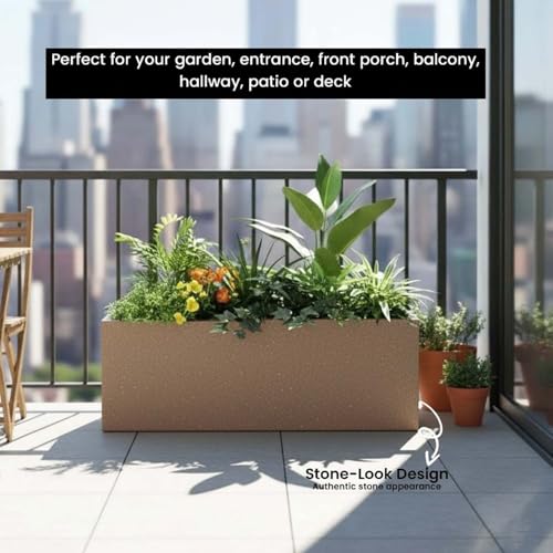 Image of Go Hooked Rectangular Planter Pot Combo Recta R (36 Inch & 24 Inch) | Large Polymer Indoor Outdoor Pots with Drainage | UV-Weather Resistant Flower Pot for Balcony Garden Home Office Decor (Sandstone)