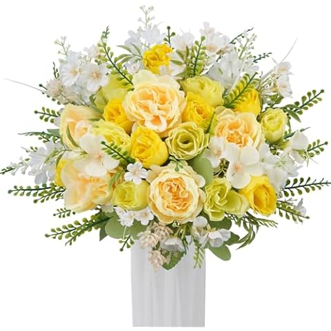 Zythrem Artificial Flowers Peony Roses & Roses Stargazer Bouquet for DIY Wedding Bouquets,Table Centerpieces,Home Decor Spring Valentine's Day Decor Cover