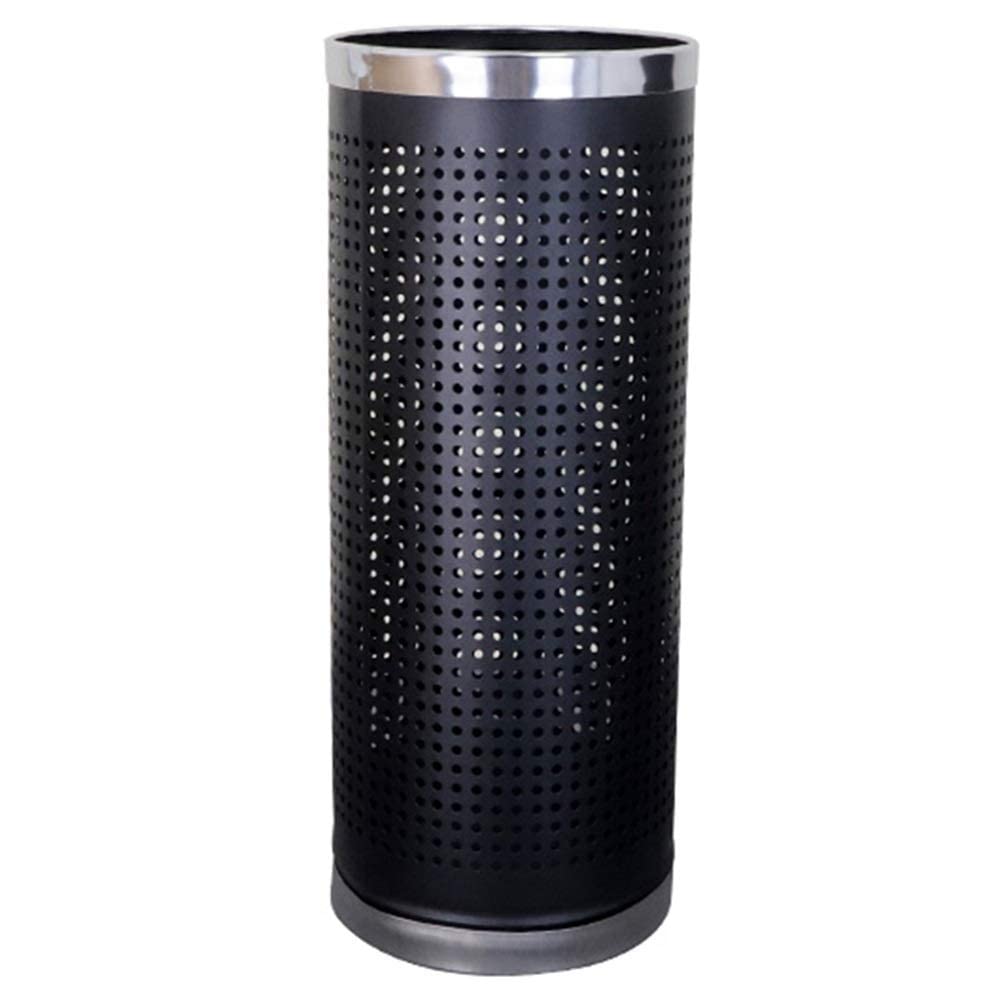 Porte-parapluie rond en métal noir perforé style industriel pour l'entrée