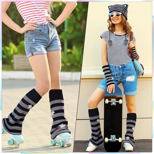 Y2k Accessories Set Included Y2k Beanie Cat Crochet Hats Cat Beanie Accessories with Kawaii Leg Cover Y2k Grunge Layered Necklace Hip Hop Pants Chain for Women Girls