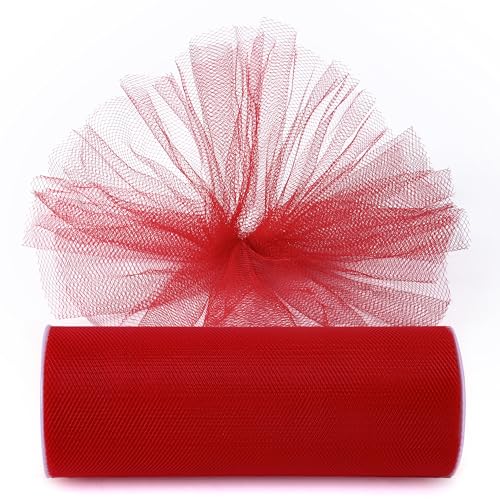 Image of Red Tulle Fabric Ribbon 6 Inch by 25 Yards Rolls Fabric Spool Tulle for Gift Wrapping Wedding Decorations Craft Supplies DIY Tutu Skirt Baby Shower Birthday Party