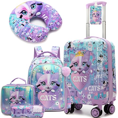 Image of Kids Suitcase Set for Girls Hardside Luggage with Spinner Wheels 5 Piece 16inch Toddler Suitcase for Girls Travel Carry on Luggage Airline Approved