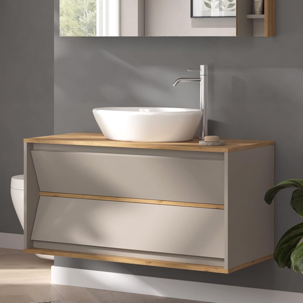 Vicco Mobile sottolavabo per bagno Edelin, Cachemire, 100 x 50 cm | con 2 cassetti, per montaggio a parete e compatibile con sifoni standard