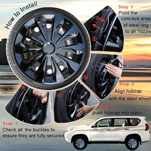 Image of Hubcap Wheel Cover Replacement R16 Hub Caps Universal-Fit Steel Wheel Rim Cover ABS Material Exterior Accessories for Car Truck SUV -Set of 4(16-inch,Black)