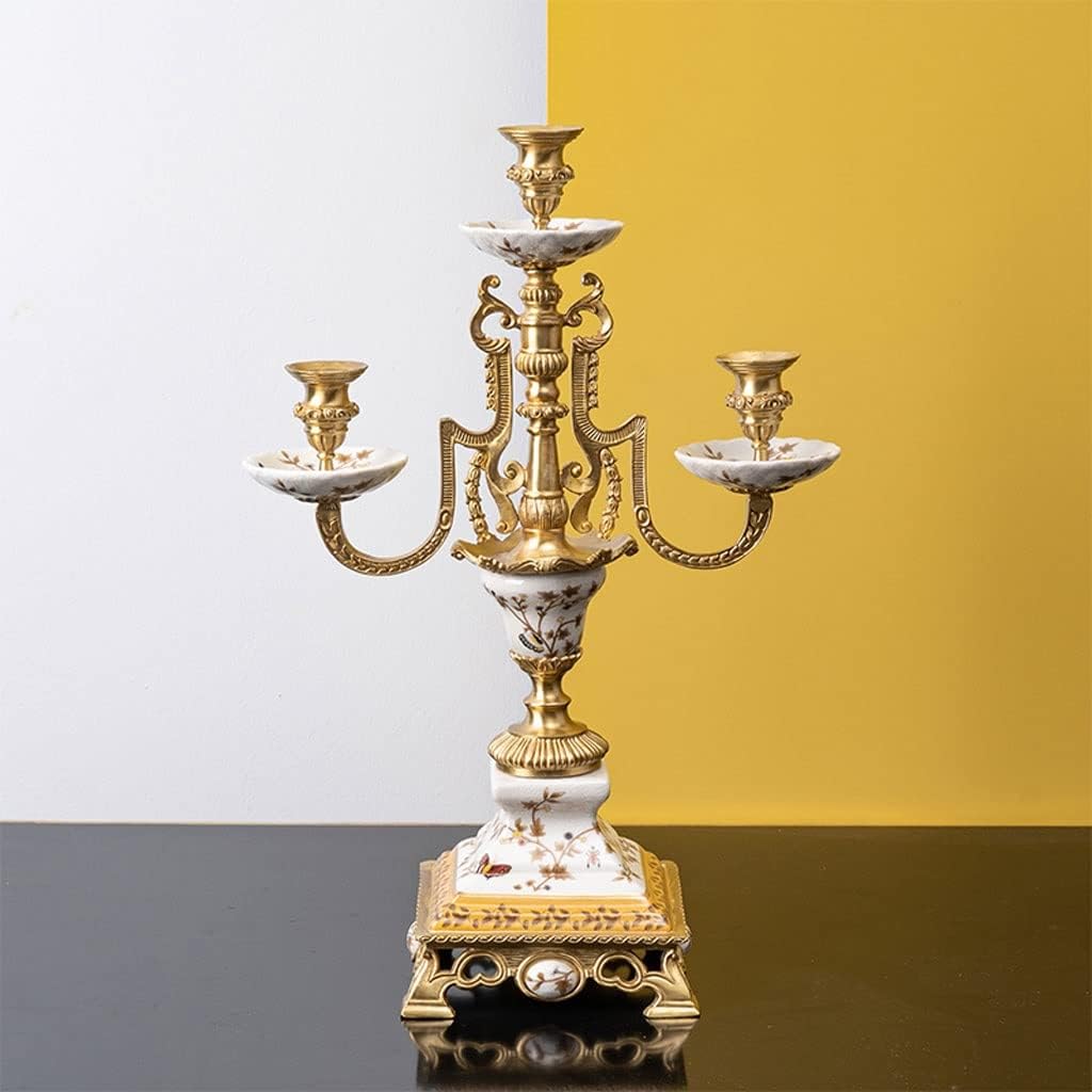 Vintage Candelabra Modern Desktop Ceramics with Copper 3-Head Candlestick Creative Decoration Suitable for Bedroom Living Room Dining Room Decoration Candle Stand