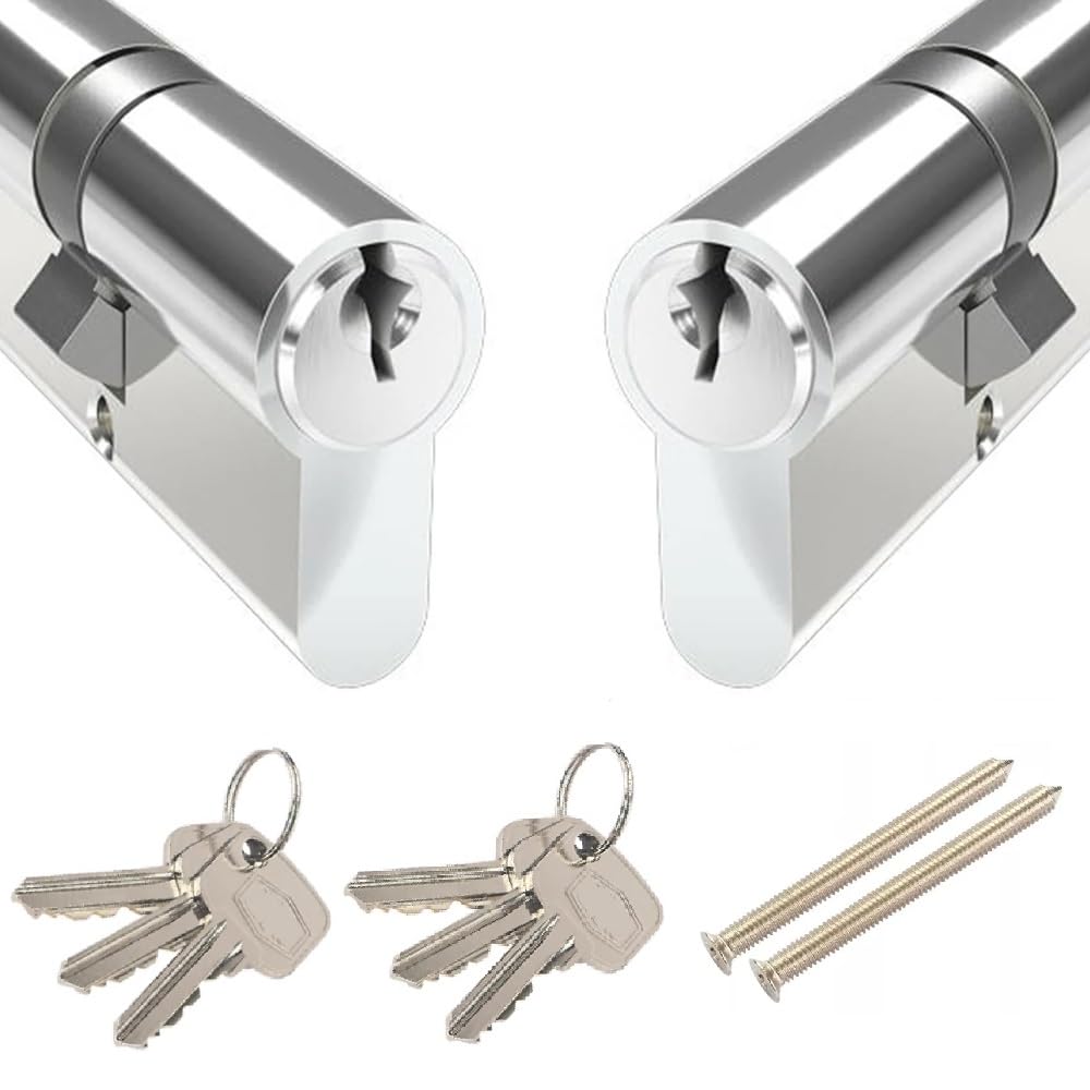 Keyed Alike Euro Cylinder Locks Pair - 2 x Barrel Locks with 6 Matching Keys (45/45)