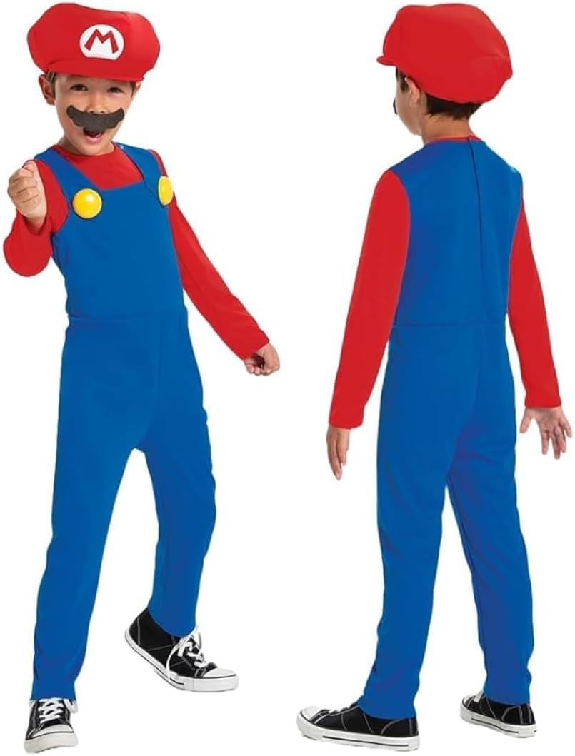 Disguise Nintendo Super Mario Mario Jumpsuit for Kids, Officially Licensed, Includes Mario Hat, Mario Fancy Dress for Kids, Jumpsuit and Moustache, Ages 3-4, 7-8