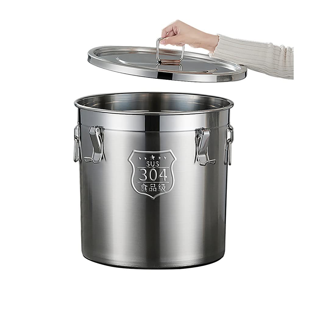 Pentola capiente Acciaio Inox Barile sigillato Ispessito con Coperchio, Contenitore in Acciaio Inossidabile, Resistente all'umidità e agli Insetti, Anello di Tenuta in Silicone, Tenuta Forte