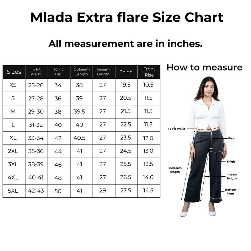 Image of Mlada Mid Waist Wide Leg Flared Pants Elastic Waist Band for Women Office Work Formal Wear Stretch Cotton Knit Flare Pants Utility Pockets Extra Flare Pants Trousers for Travel