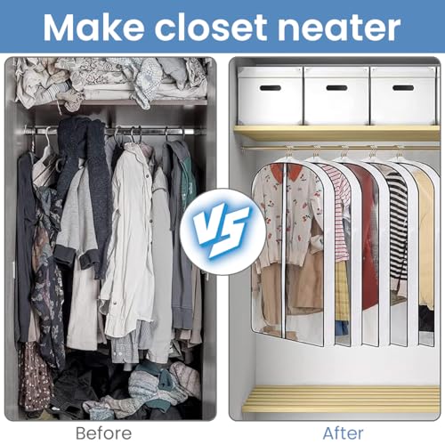Image of HASTHIP 3 Pcs Garment Bags, Clear Hanging Cover for Clothes, Closet Storage