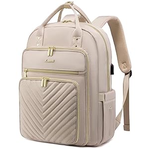 LOVEVOOK Laptop Backpack Women Teacher Backpack,15.6 Inch Laptop Bag with USB Port,Waterproof Daypack for Work Travel Antiquewhite