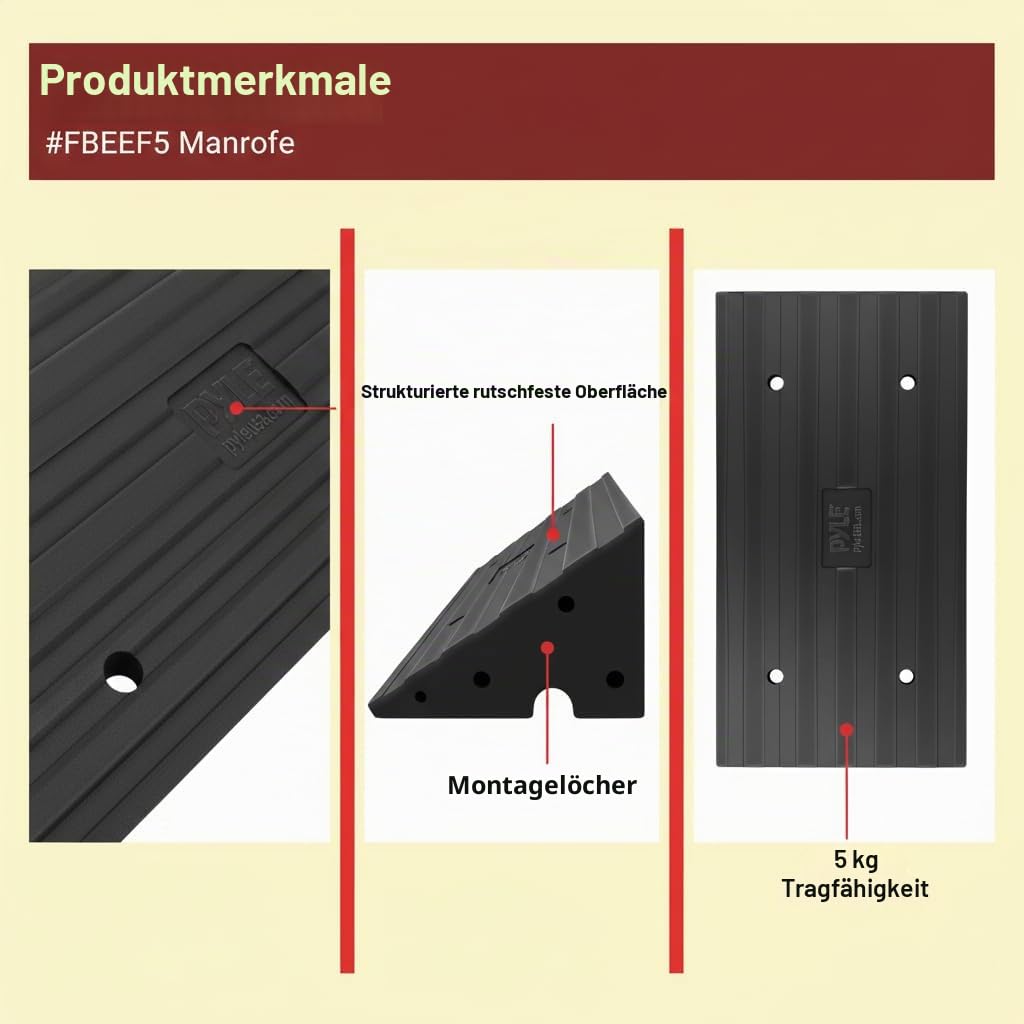 Pyle Auffahrrampe PKW 2 Stück 7 cm hoch Gummi Bordsteinrampe – rutschfeste Rampe für Auto und Motorrad, ideal für Einfahrt, Garage und Anhänger bis 4990 kg