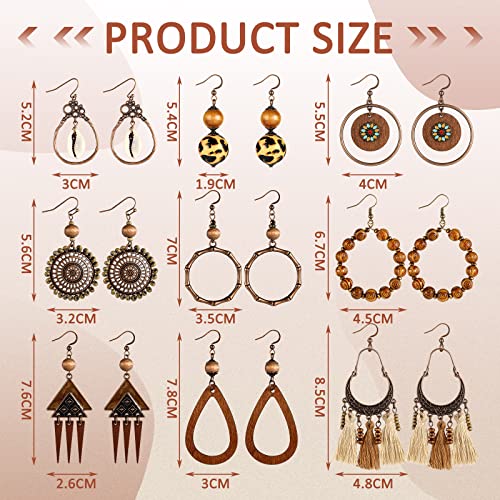 9 Pairs Boho Wood Earrings for Women Tassel Bohemian National Style Dangle Earnings Hippie Vintage Drop Boho Eardrop3