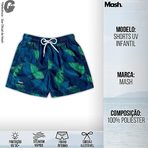 Shorts Infantil Mash Estampado Com Cordão Ajustável Meninos Praia Verão Criança | Azul Palm Leaves |