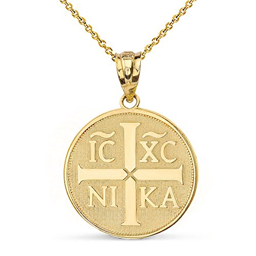 Religious Jewelry 10k Gold Christogram Symbol IC XC NIKA Jesus Christ Conquers Medallion Necklace