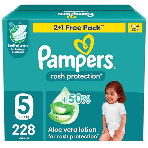 Pampers Rash Protection Aloe Taped Diapers 11-16kg Size 5 GigaBox 228 Count