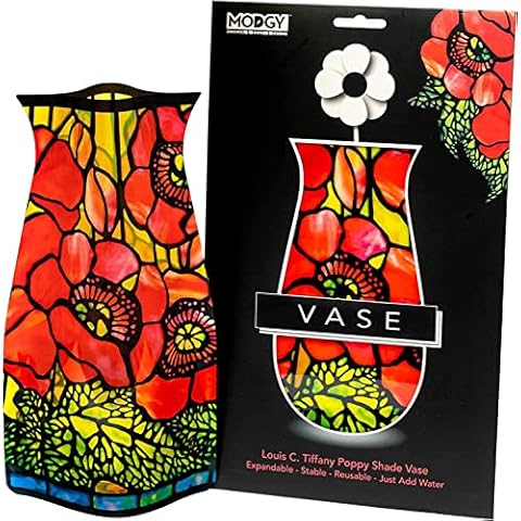 MODGY Expandable Flower Vase Plastic Decorative Modern Vases for Flowers Centerpieces Dining Table Decor Living Room Bathroom Wedding Office, Louis C. Tiffany Poppies Cover