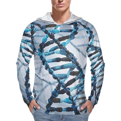 UPF 50+ Fishing Shirts for Men Sun Protection Hoodie DNA Genetic Helix Sun Hoodie Mens Rash Guard Long Sleeve Shirts