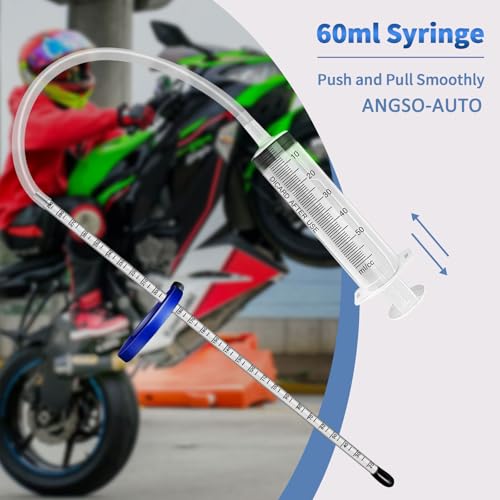 Image of Motorcycle Fork Oil Level Gauge Tool, 300 MM Scale & 60 ML Syringe | Blue Adjustable Ring, Round Rubber End Cap And 60 ML Syringe. Adds Or Removes Fork Oil For Conventional And Cartridge Forks