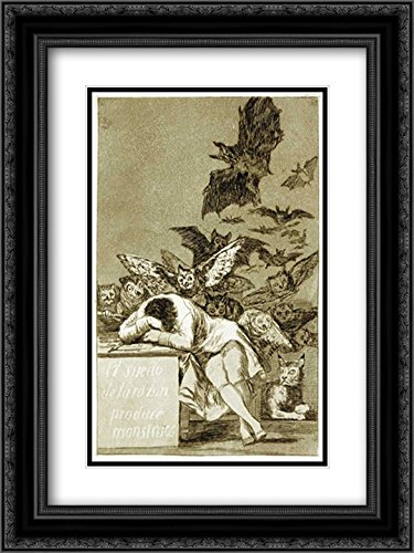 The Sleep of Reason Produces Monsters - Los Caprichios 2X Matted 18x24 Black Ornate Framed Art Print by De Goya, Francisco