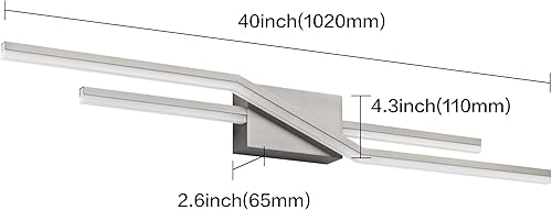 Miniatura 4 de SOLFART Lámparas de baño de 40 pulgadas, luces de tocador de níquel cepillado, lámparas LED para baño S8600-1020-NK-6000K-D