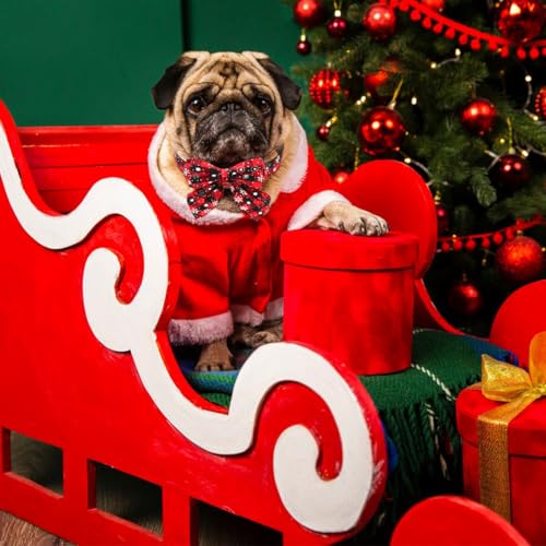 Hundehalsband Weihnachten, 2 Stück Weihnachtshalsband Hund, Fliege Hund Weihnachten,Niedliches Karomuster, Hunde Weihnachtskostüm, Haustier Halsband für Klein Mittlere Groß Hunde Katzen Welpen(L)