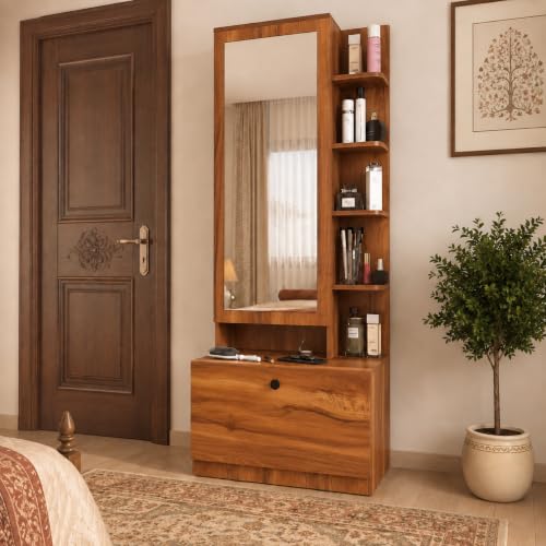 Image of Studio Kook Bonita Dressing Table with Mirror & Storage, Amber Walnut