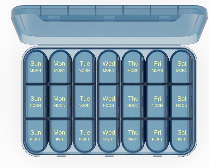 Image of Daviky Pill Organizer 3 Times a Day, Daily Pill Box 7 Day, Weekly Cases Medicine Organizers to Hold Vitamins and Medication (Dark Blue)