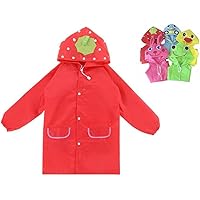 BaiChunDa Cute Animal Kids Raincoat for Boys and Girls, Waterproof Rainsuit with Hood and Sleeves (Red, One Size)
