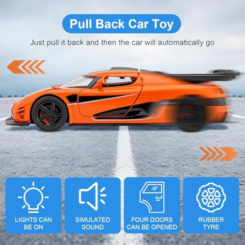 Image of Koenigsegg One Toy Car 1:32 Exclusive Alloy Metal Pull Back Die-cast Car Diecast Metal Pullback Toy car with Openable Doors & Light, Music Boys Gifts Toys for Kids【Colors as Per Stock】