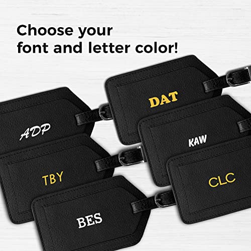 Personalized Monogrammed Black Leather Luggage Tags