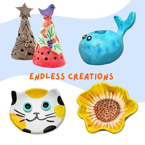 Atrixart All in One Pottery Kit for Beginners. The Craft Kit has 2kg Air Dry Clay for Adults, How to Guides & Templates, Paints and Modelling Clay Sculpting Tools (Pastel Colours) - Image 7