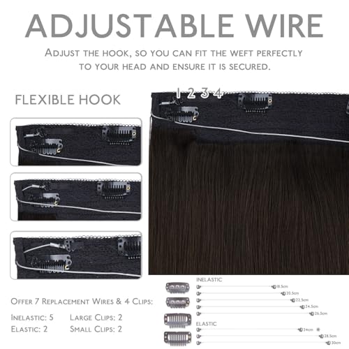 Image of WENNALIFE Wire Hair Extensions Real Human Hair 14 inch 75g Ombre Dark Brown to Light Chestnut Brown Remy Hair Extensions Invisible Transparent Wire Fish Line Straight Real
