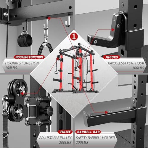 Image of Power Rack Power Cage Multi-Function Squat Rack with Cable Crossover System Selectable More Training Attachment Power Rack for Garage & Home Gym