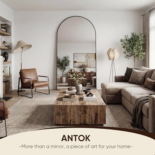 Image of Antok 86 inch x46 inch Arched Full Length Floor Mirror, Black Aluminum Frame, Free Standing /Wall Mount /Leaning for Bedroom, Living Room, Dressing Room