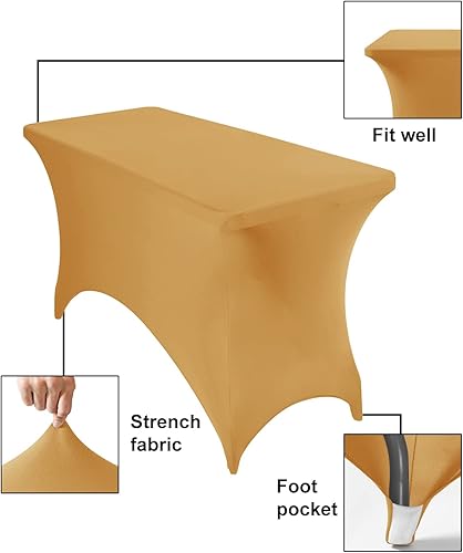 Miniatura 9 de Paquete de 2 fundas de mesa impermeables de elastano de 8 pies, 8 pies, impermeables, para fiestas, bodas, banquetes y eventos (fucsia)