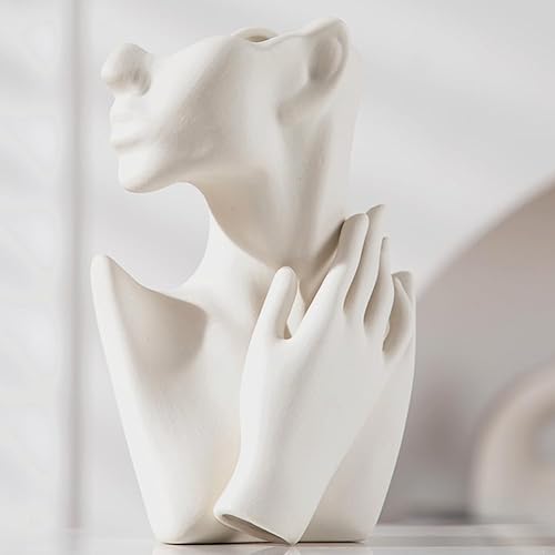 Jarrones faciales para jarrón de cerámica blanca, decoración moderna del hogar, jarrones redondos mate para hierba de las pampas, jarrones de flores